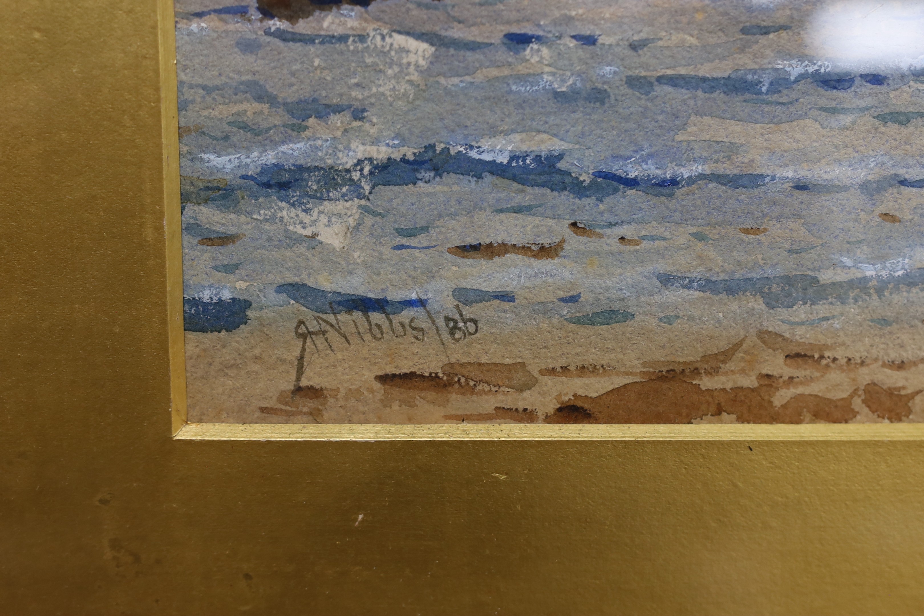 Richard Henry Nibbs (1816-1893), watercolour, Fisherfolk along the coast, signed and dated '86, 20 x 48cm